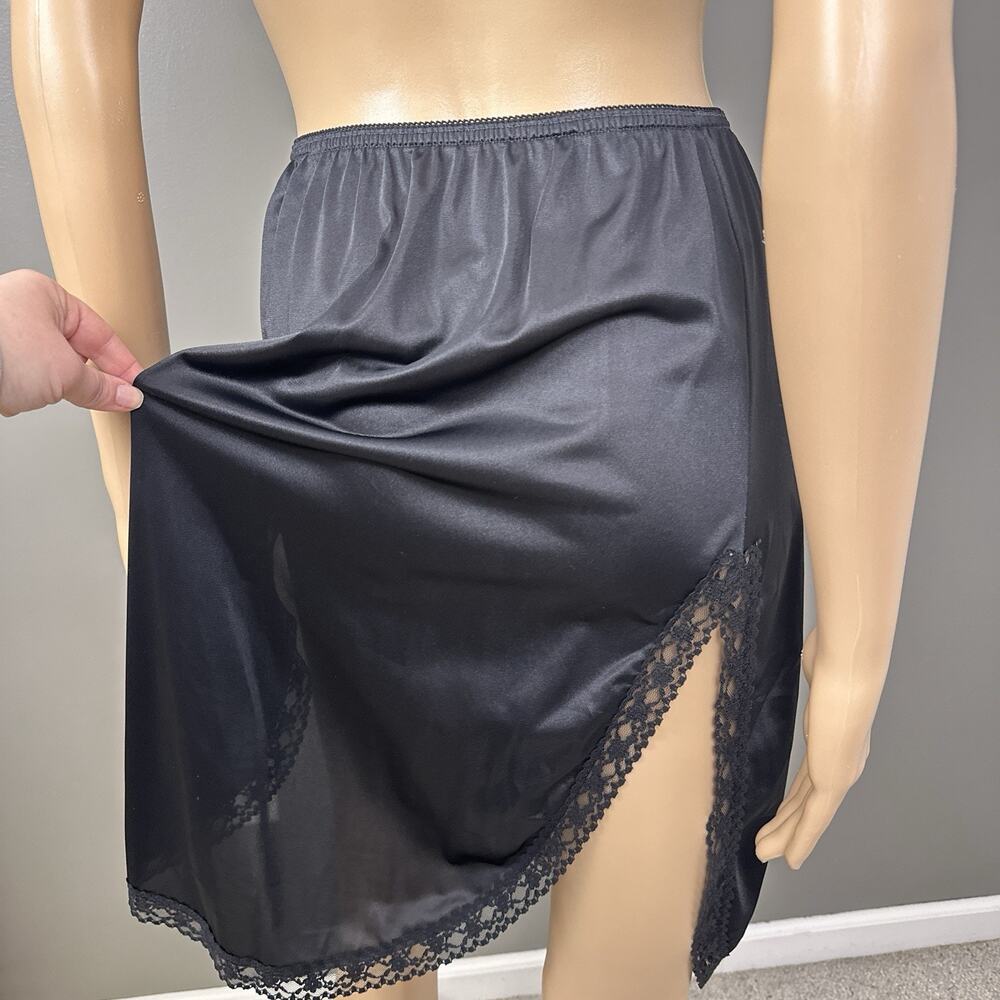 Vintage Mel-Lin Half Slip Skirt Size Medium Black 100% Nylon Double Slits Lace - Picture 7 of 10